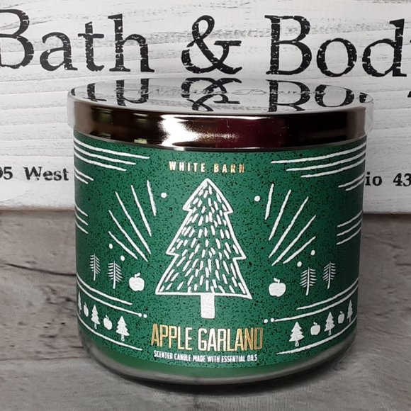 BATH & BODY WORKS HOME 'APPLE GARLAND' 3~WICK WHITE BARN CANDLE DECORATIVE WRAP - Picture 1 of 7